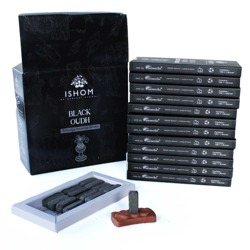 Lot de 15 briques d'encens naturelles et brûleur - Bois noir