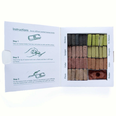 Coffret de présentation de 70 briques d'encens et brûleur - 7 Earthy Himalaya Incenso