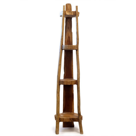 Meuble d'angle en teck naturel 4 étagères - hauteur 135 cm