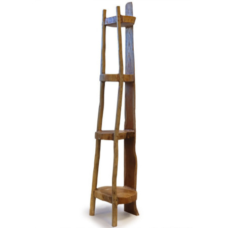 Meuble d'angle en teck naturel 4 étagères - hauteur 135 cm
