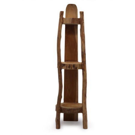 Meuble d'angle en teck naturel 3 étagères - hauteur 90 cm