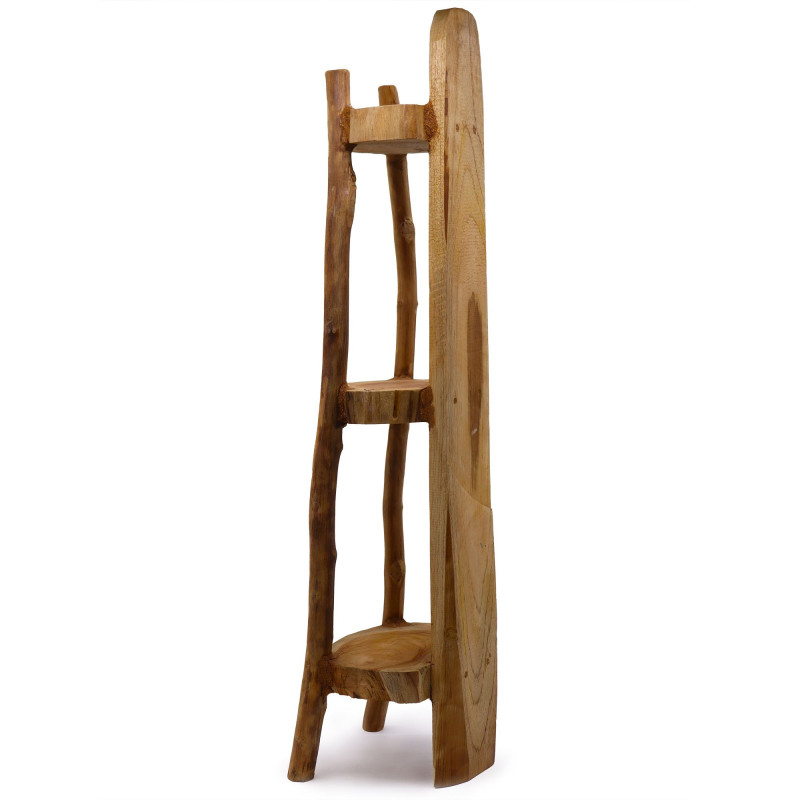 Meuble d'angle en teck naturel 3 étagères - hauteur 90 cm