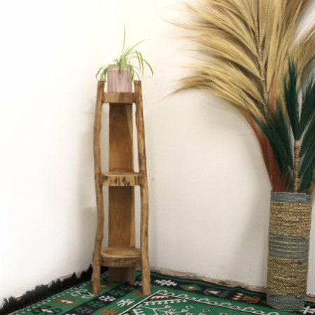 Meuble d'angle en teck naturel 3 étagères - hauteur 90 cm