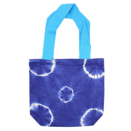 Sac en coton naturel teinté (227 g) - 38 x 42 x 12 cm - Anneaux bleus - Poignée bleue