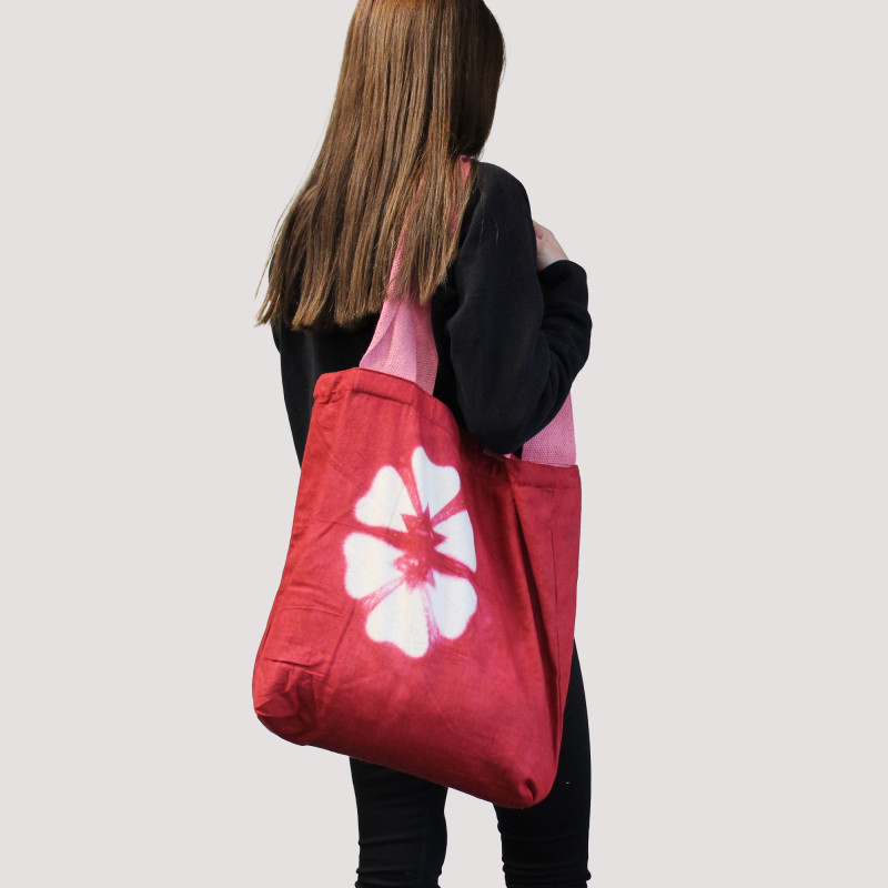 Sac en coton naturel teinté (227 g) - 38 x 42 x 12 cm - Anneaux bleus - Poignée bleue