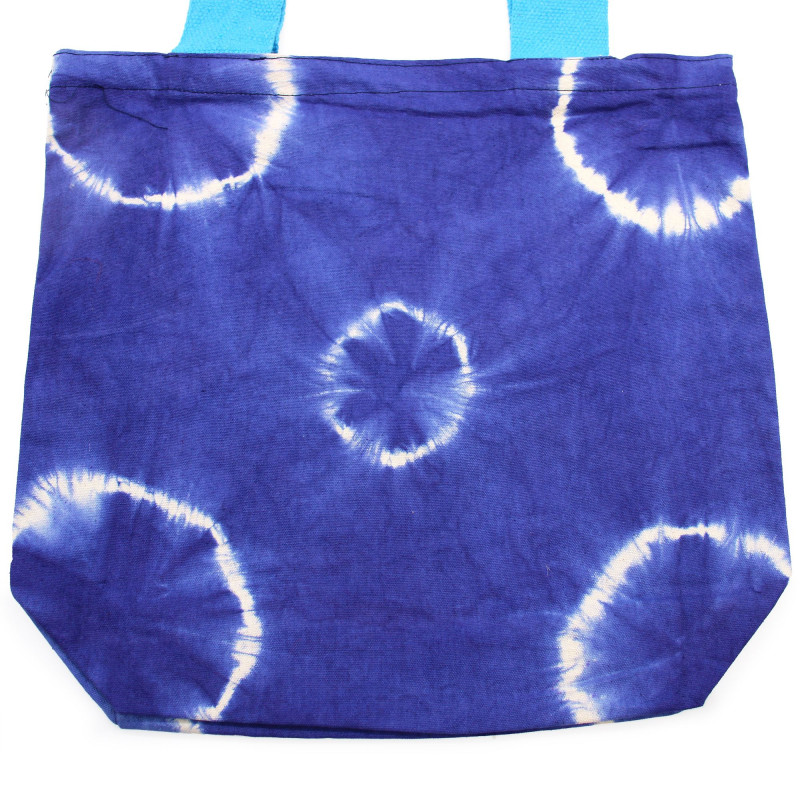 Sac en coton naturel teinté (227 g) - 38 x 42 x 12 cm - Anneaux bleus - Poignée bleue