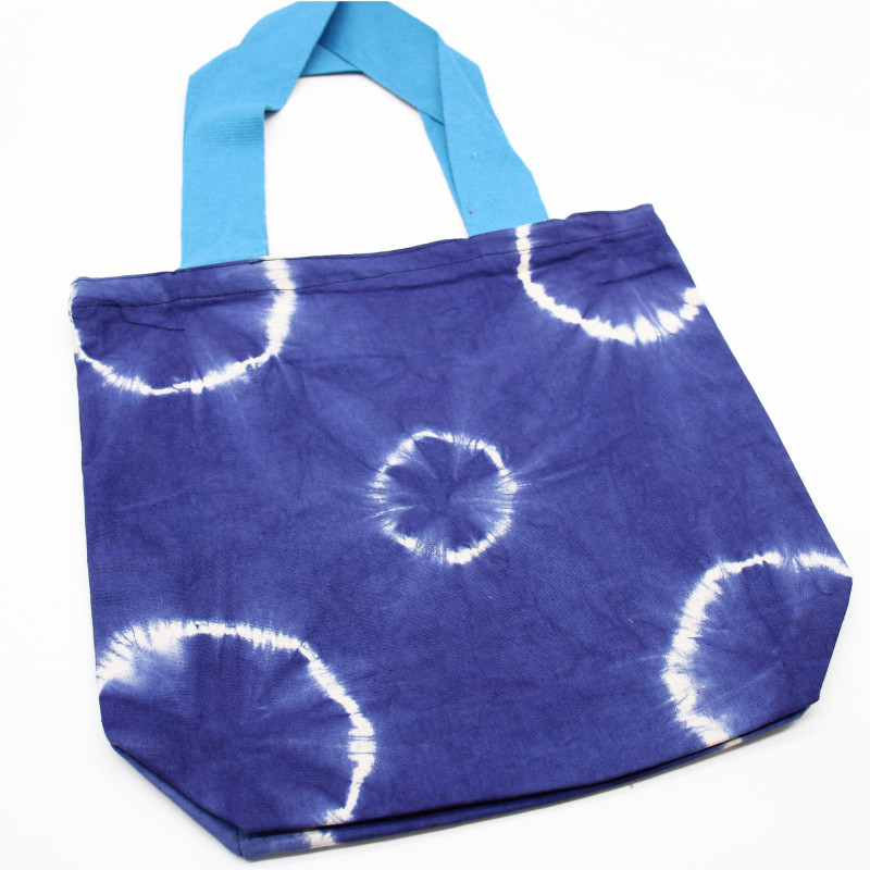 Sac en coton naturel teinté (227 g) - 38 x 42 x 12 cm - Anneaux bleus - Poignée bleue