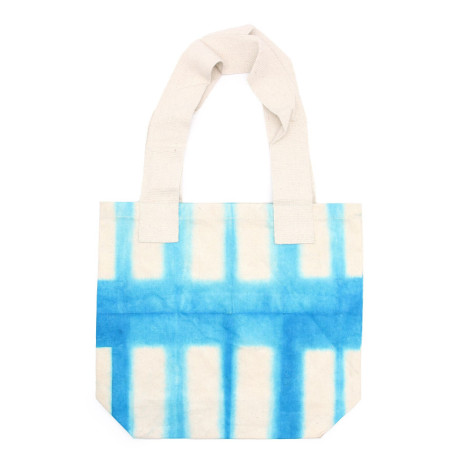 Sac en coton naturel teinté (227 g) - 38 x 42 x 12 cm - Blocs bleu ciel - Poignée naturelle