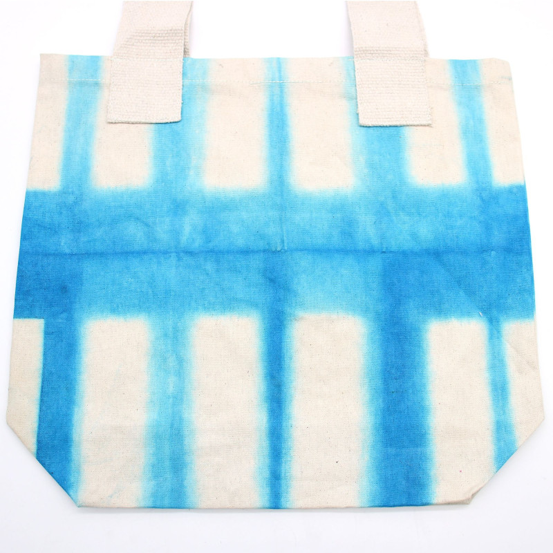 Sac en coton naturel teinté (227 g) - 38 x 42 x 12 cm - Blocs bleu ciel - Poignée naturelle