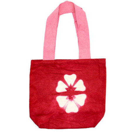 Sac en coton naturel teinté (227 g) - 38 x 42 x 12 cm - Fleur marron - Anse rose