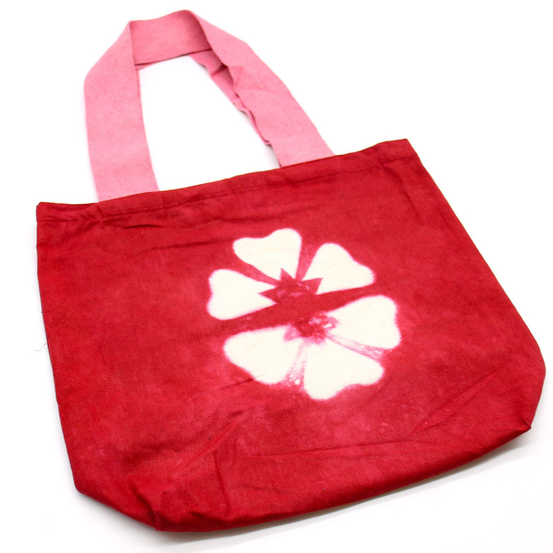 Sac en coton naturel teinté (227 g) - 38 x 42 x 12 cm - Fleur marron - Anse rose