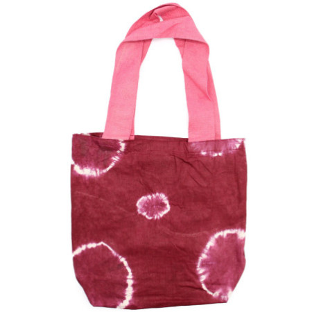 Sac en coton naturel teinté (227 g) - 38 x 42 x 12 cm - Anneaux marron - Poignée rose