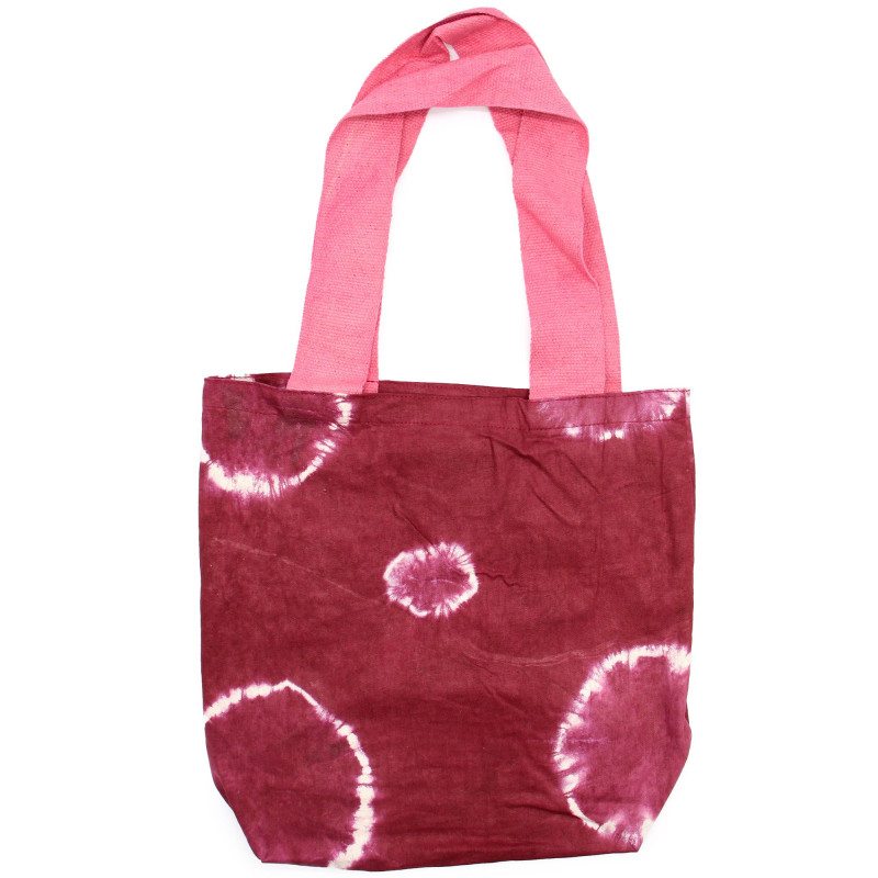 Sac en coton naturel teinté (227 g) - 38 x 42 x 12 cm - Anneaux marron - Poignée rose