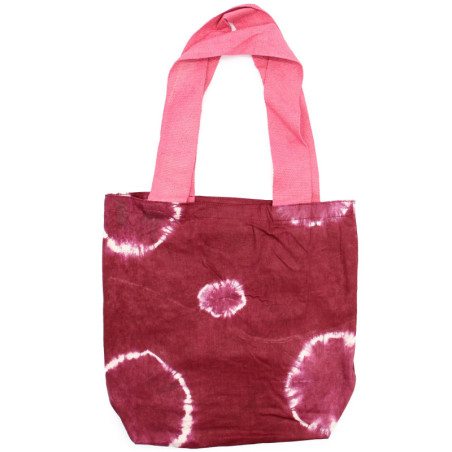 Sac en coton naturel teinté (227 g) - 38 x 42 x 12 cm - Anneaux marron - Poignée rose