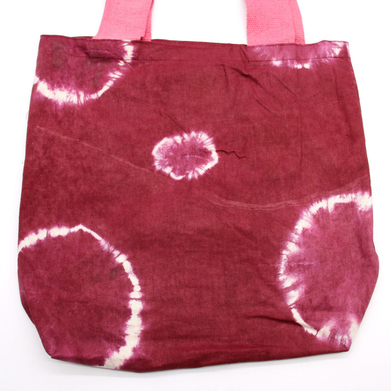 Sac en coton naturel teinté (227 g) - 38 x 42 x 12 cm - Anneaux marron - Poignée rose