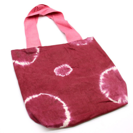 Sac en coton naturel teinté (227 g) - 38 x 42 x 12 cm - Anneaux marron - Poignée rose