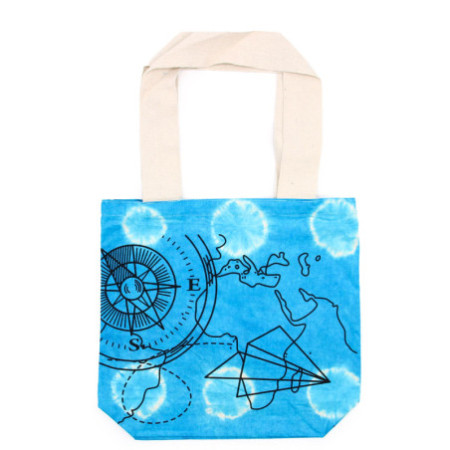 Sac en coton Tye-Dye (6oz) - 38x42x12cm - Boussole - Bleu - Poignée naturelle