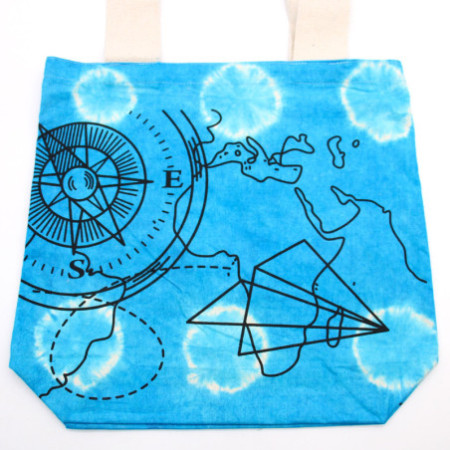 Sac en coton Tye-Dye (6oz) - 38x42x12cm - Boussole - Bleu - Poignée naturelle