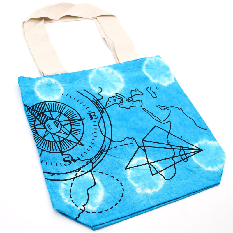 Sac en coton Tye-Dye (6oz) - 38x42x12cm - Boussole - Bleu - Poignée naturelle