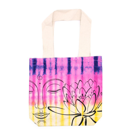 Sac en coton Tye-Dye (6oz) - 38x42x12cm - Lotus Buddha - Multicolore - Poignée naturelle