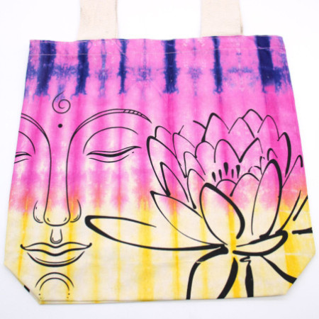 Sac en coton Tye-Dye (6oz) - 38x42x12cm - Lotus Buddha - Multicolore - Poignée naturelle