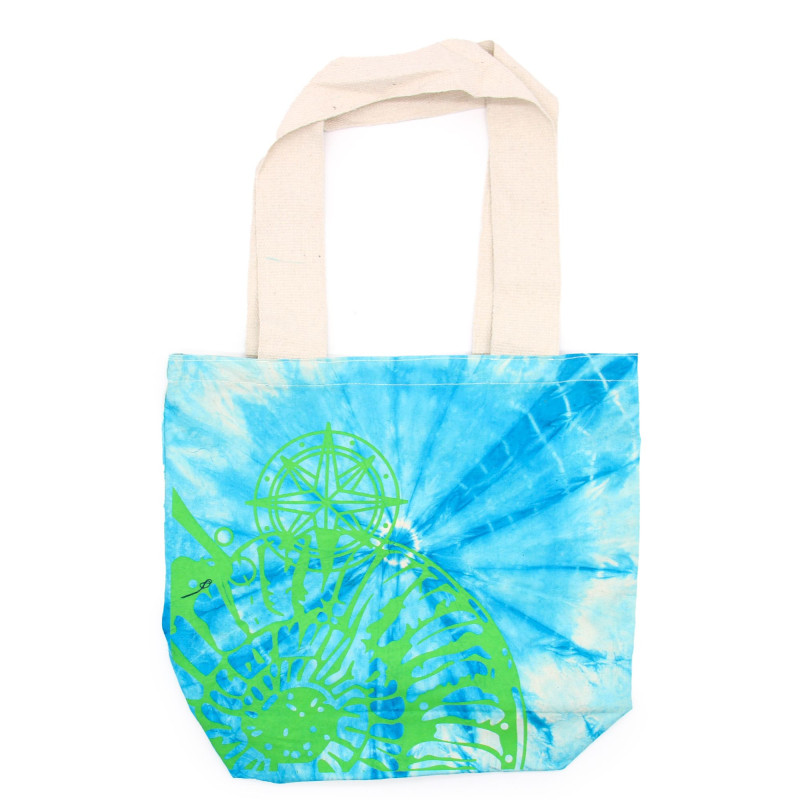 Sac en coton Tye-Dye (6oz) - 38x42x12cm - Coquillage - Bleu/Vert - Poignée verte
