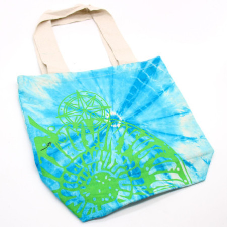Sac en coton Tye-Dye (6oz) - 38x42x12cm - Coquillage - Bleu/Vert - Poignée verte