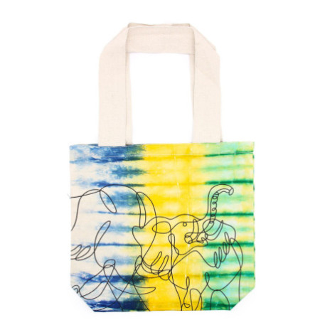 Sac en coton Tye-Dye (170 g) - 38 x 42 x 12 cm - Éléphants - Multicolore - Poignée naturelle
