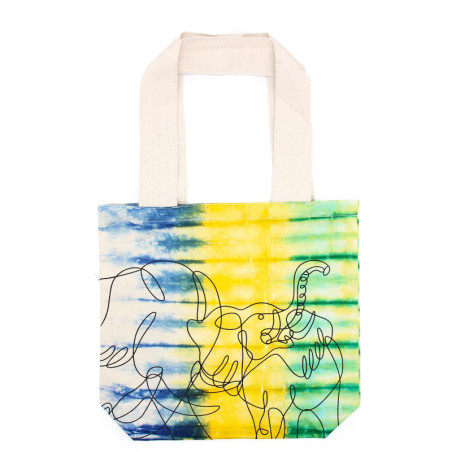 Sac en coton Tye-Dye (170 g) - 38 x 42 x 12 cm - Éléphants - Multicolore - Poignée naturelle