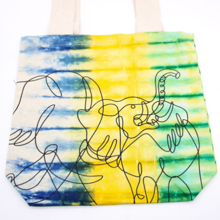 Sac en coton Tye-Dye (170 g) - 38 x 42 x 12 cm - Éléphants - Multicolore - Poignée naturelle