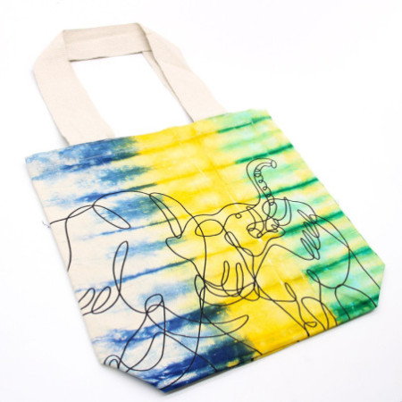Sac en coton Tye-Dye (170 g) - 38 x 42 x 12 cm - Éléphants - Multicolore - Poignée naturelle