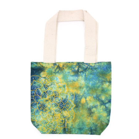 Sac en coton Tye-Dye (170 g) - 38 x 42 x 12 cm - Mandela - Vert/Bleu - Poignée naturelle