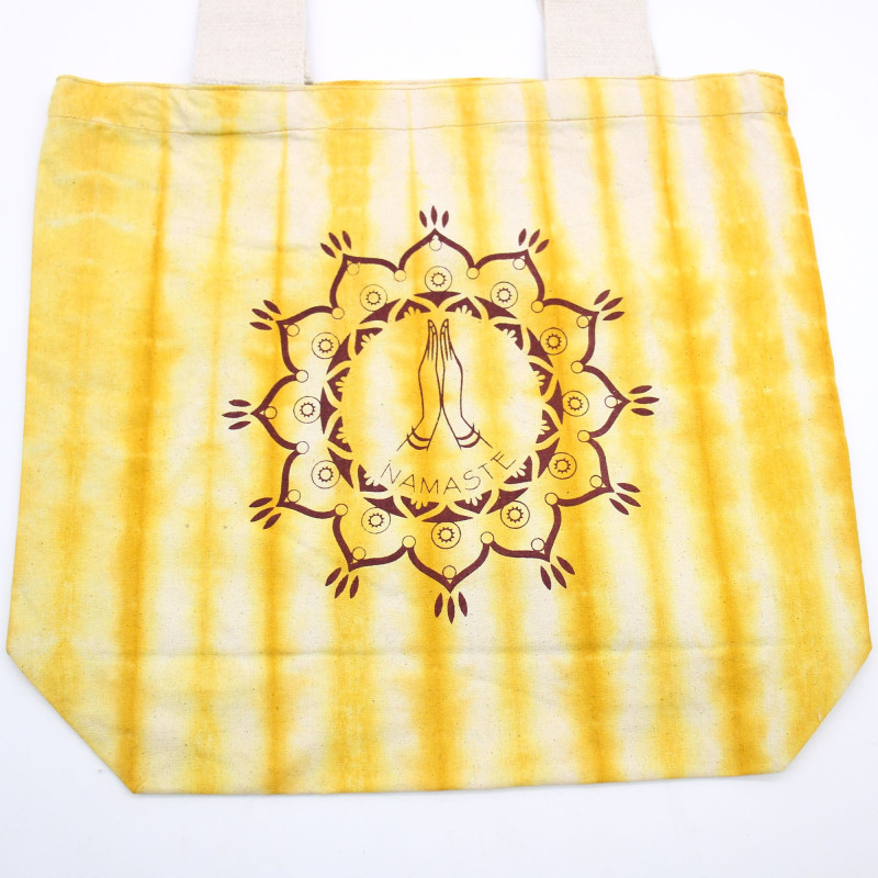 Sac en coton Tye-Dye (170 g) - 38 x 42 x 12 cm - Mains Namasté - Jaune - Poignée naturelle