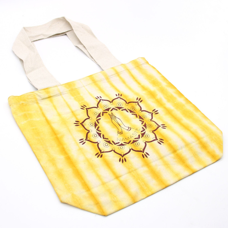 Sac en coton Tye-Dye (170 g) - 38 x 42 x 12 cm - Mains Namasté - Jaune - Poignée naturelle