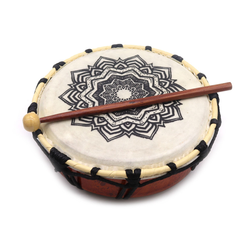 Tambour chamanique Mandala avec baguettes - 20 cm