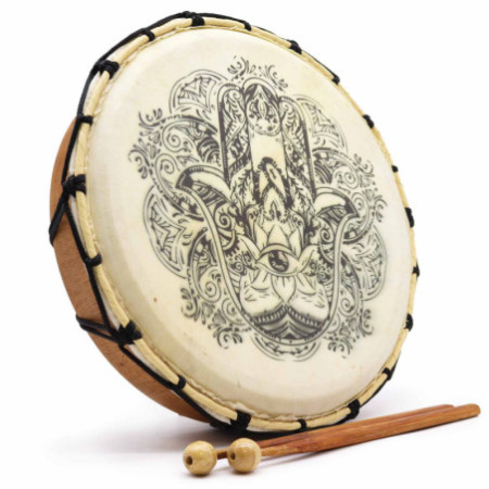 Tambour chamanique Hamsa avec deux baguettes - 30 cm