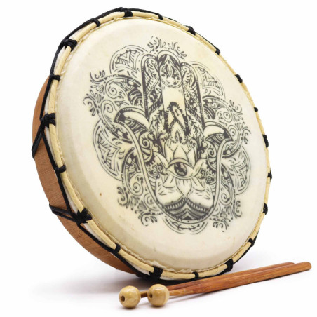 Tambour chamanique Hamsa avec deux baguettes - 30 cm
