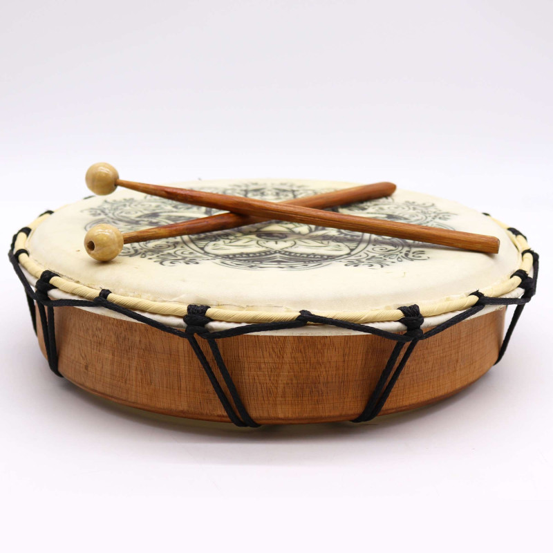 Tambour chamanique Hamsa avec deux baguettes - 30 cm