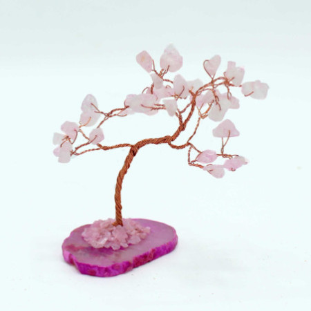Arbre à pierres précieuses - Quartz rose sur base d'agate rose (35 pierres)