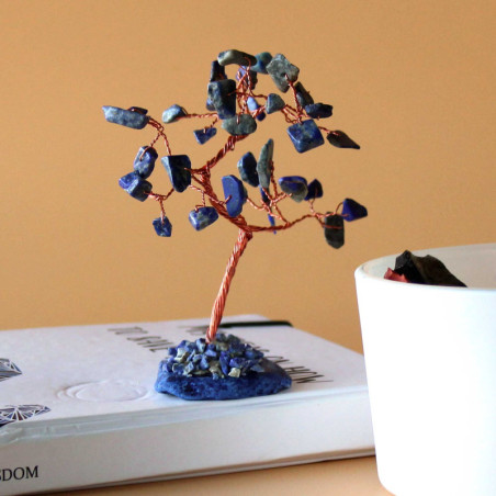 Arbre à pierres précieuses - Sodalite sur base d'agate bleue (35 pierres)