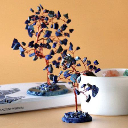 Arbre à pierres précieuses - Sodalite sur base d'agate bleue (35 pierres)
