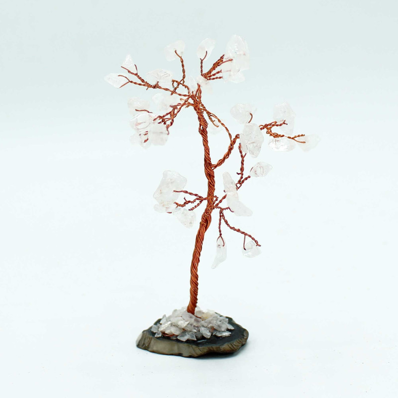 Arbre à pierres précieuses - Quartz rocheux sur base d'agate noire (35 pierres)