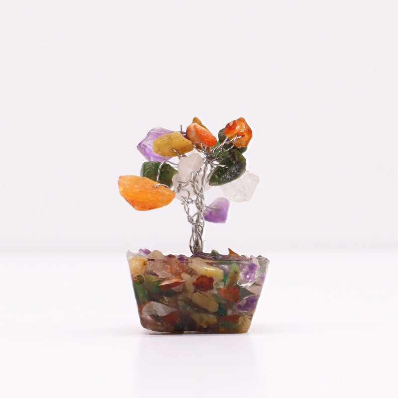 Mini arbres à pierres précieuses sur base en orgonite - Multi pierres (15 pierres)