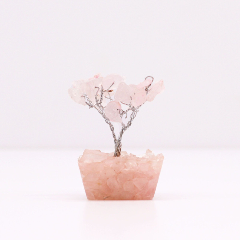 Mini arbres à pierres précieuses sur base en orgonite et Quartz rose (15 pierres)