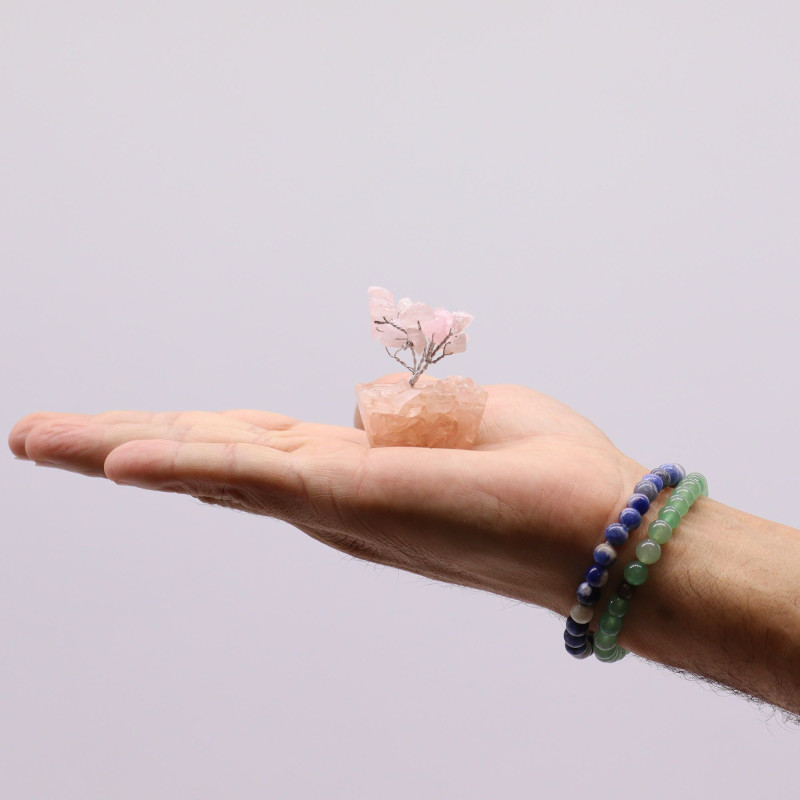 Mini arbres à pierres précieuses sur base en orgonite et Quartz rose (15 pierres)