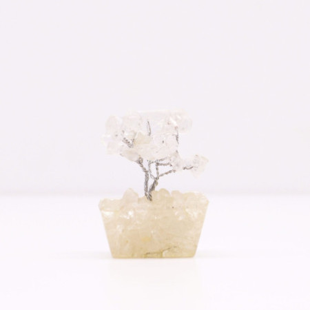 Mini arbres à pierres précieuses sur base en orgonite et Quartz rocheux (15 pierres)