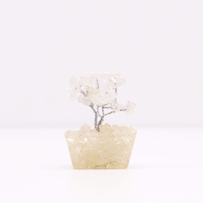 Mini arbres à pierres précieuses sur base en orgonite et Quartz rocheux (15 pierres)