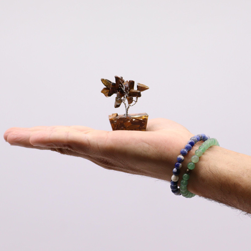 Coffret de 12 mini arbres à pierres précieuses sur socle en orgonite - Assortiment (15 pierres)
