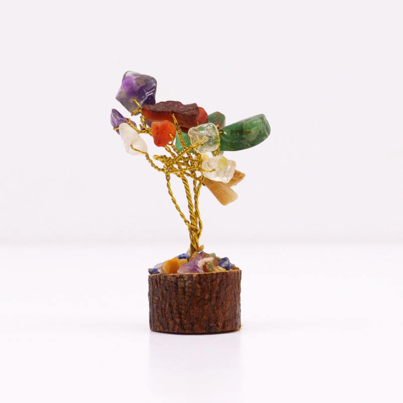 Mini arbres à pierres précieuses sur socle en bois et Multi pierres (15 pierres)