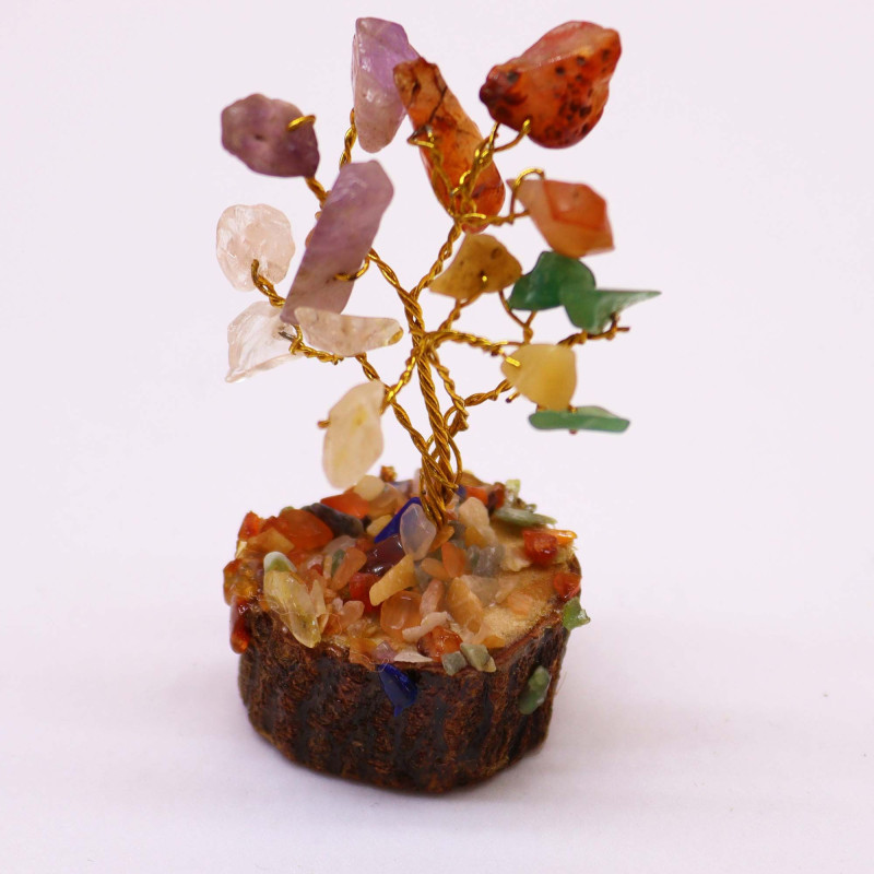 Mini arbres à pierres précieuses sur socle en bois et Multi pierres (15 pierres)